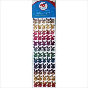 Cartela Mini Coelho (Multicolorida) c/ 60 unidades - Medidas do adesivo: L 1,2 x A 1,5 cm