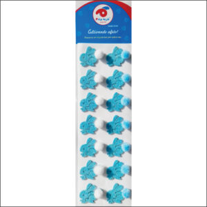 Cartela Coelho Pula-Pula adesivo (Azul) - 14 unidades - Medidas: L 2,8 x A 2,4 cm