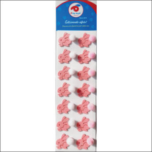 Cartela Coelho Pula-Pula adesivo (Rosa) - 14 unidades - Medidas: L 2,8 x A 2,4 cm