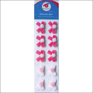 Catela Laço Fita Veludo c/ Pompom adesiva - 10 unidades - Medidas: L 3 x A 2,3 cm