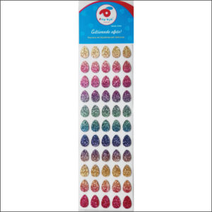 Cartela Mini Ovinho c/ 55 unidades (Multicolorida). Medidas do adesivo: L 1,0 x A 1,4 cm