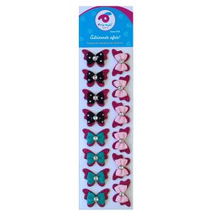 Cartela Laço de Fita Borboleta adesivo c/ 14 unidades - Cores Sortidas - Medidas do adesivo: L:3,3 x A:2,2cm