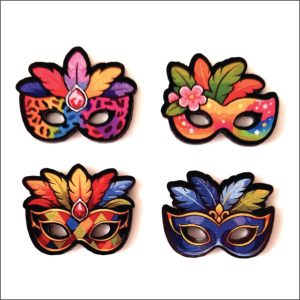 Mascara Carnaval Sortida Adesiva c/ 16 unidades - Medidas do adesivo: 2,5cm x 2cm